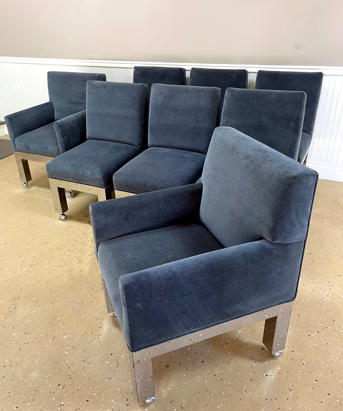 Mid-Century Modern Set of Eight Chrome Cityscape Dining Chairs by Paul Evans for Directional For Sale