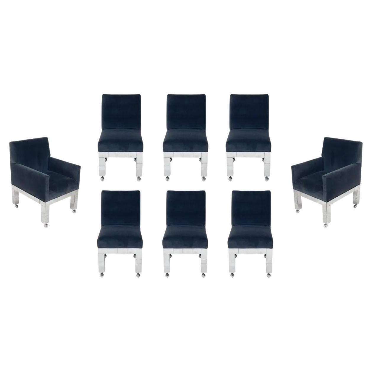 Set of Eight Chrome Cityscape Dining Chairs by Paul Evans for Directional