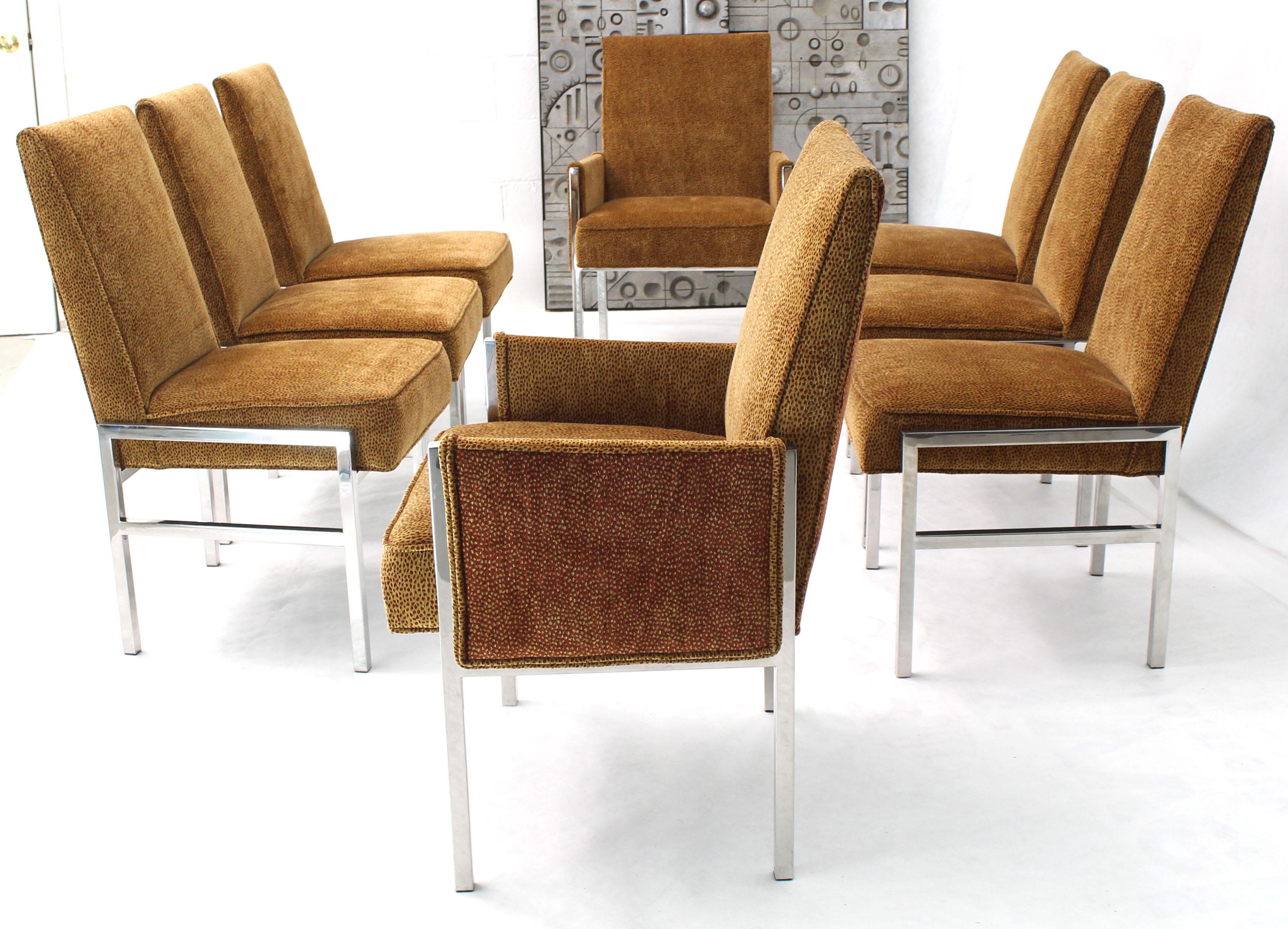 Mid-Century Modern Set 8 Pace Collection Chrome Frame New Upholstery Dining Chairs Two-Arm Chairs
