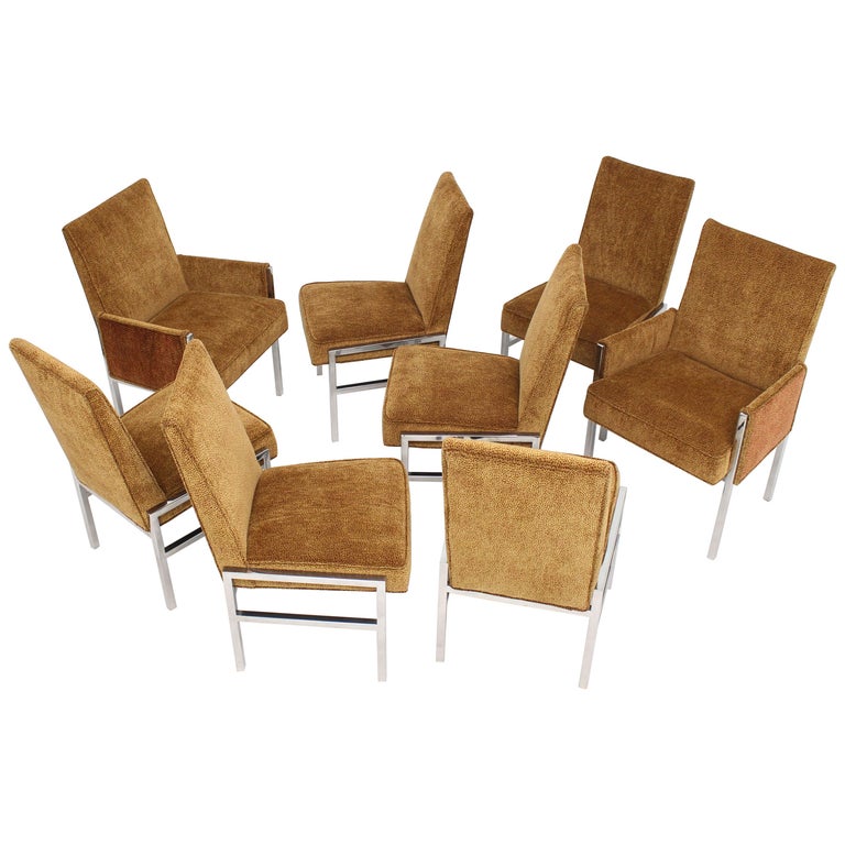 Set 8 Pace Collection Chrome Frame New Upholstery Dining Chairs TwoArm