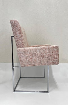 Set of Eight Chrome Thin Line Dining Chairs by Milo Baughman