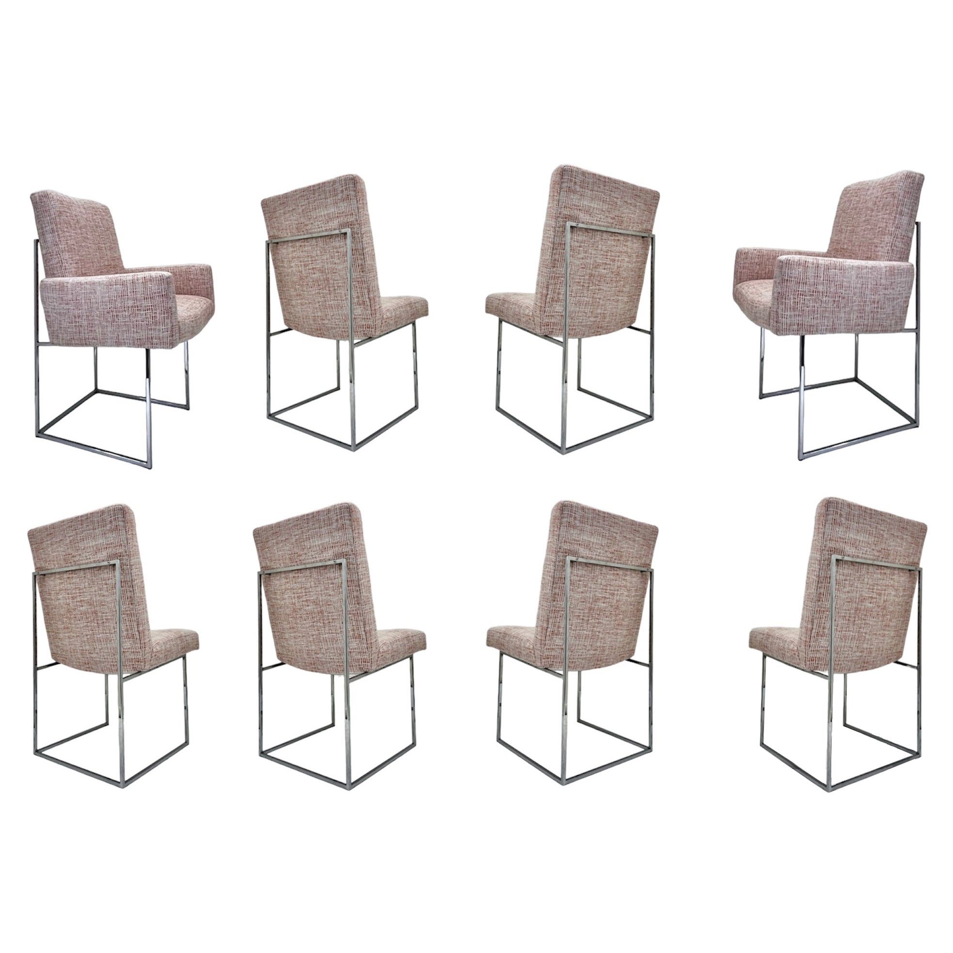 Ensemble de huit chaises de salle à manger chromées Thin Line de Milo Baughman