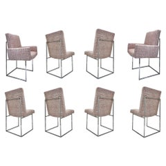 Set of Eight Chrome Thin Line Dining Chairs by Milo Baughman