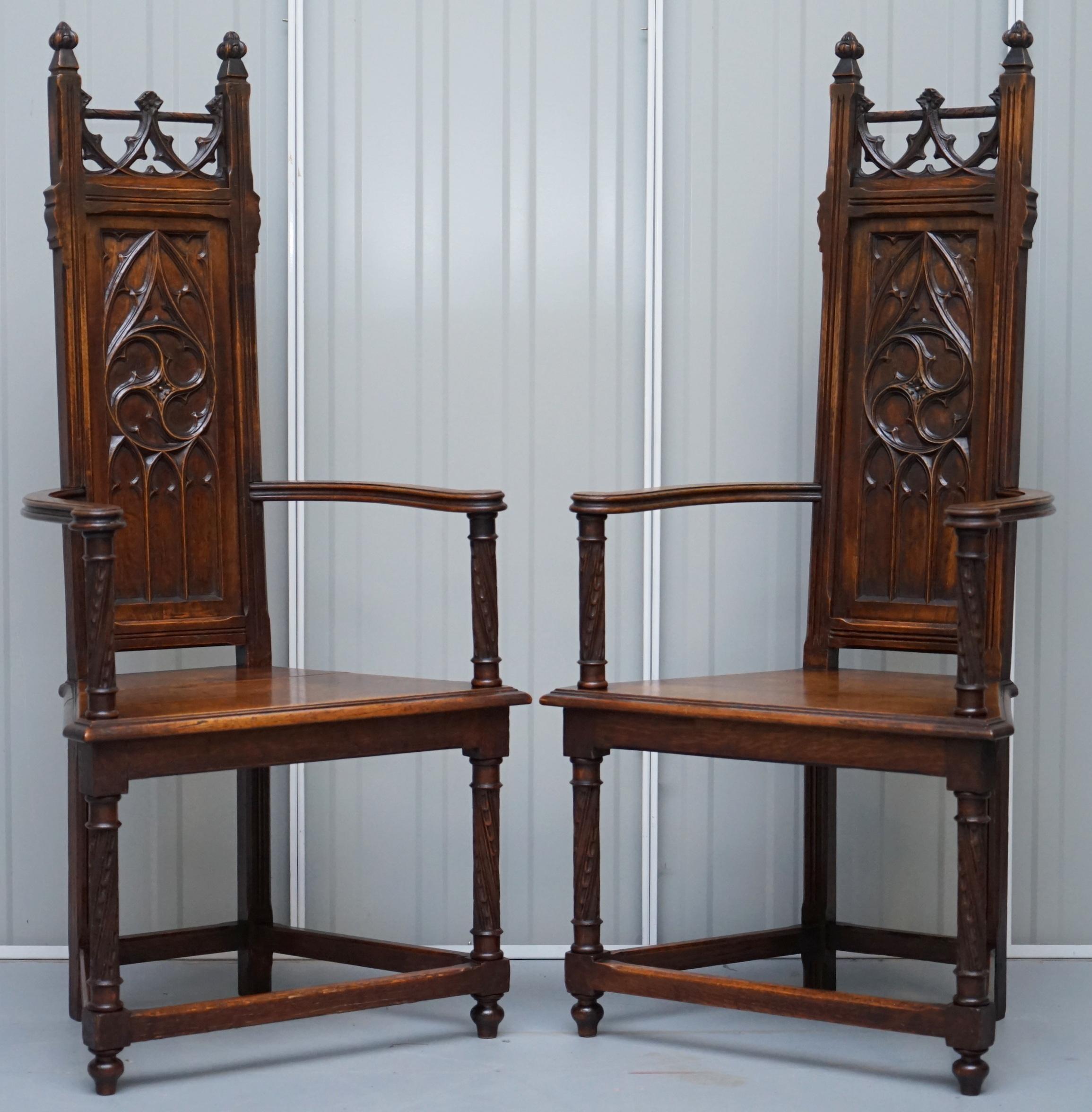 Set of Eight circa 1780 English Oak Gothic Revival High Back Dining Chairs 8 Set 6