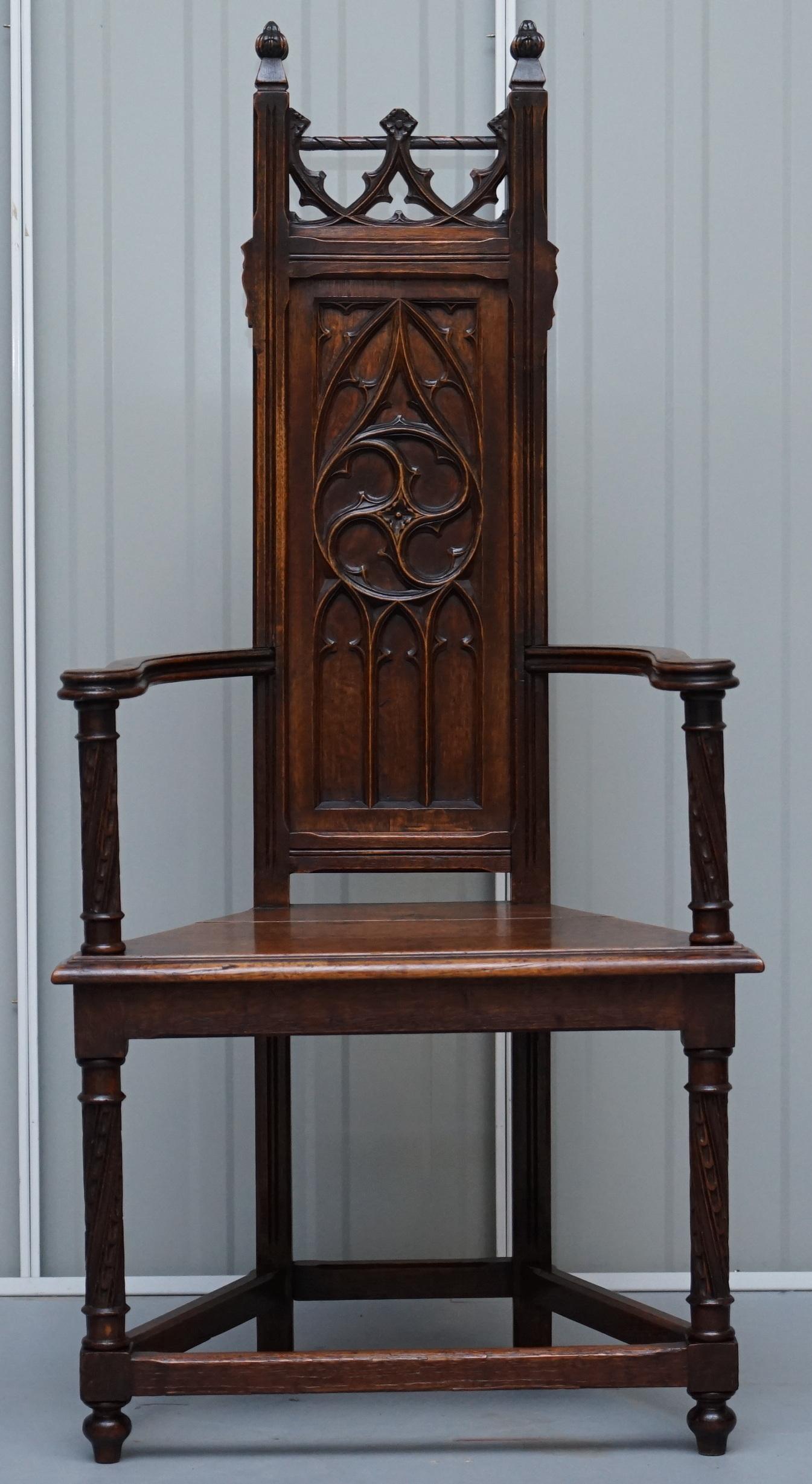 Set of Eight circa 1780 English Oak Gothic Revival High Back Dining Chairs 8 Set 8