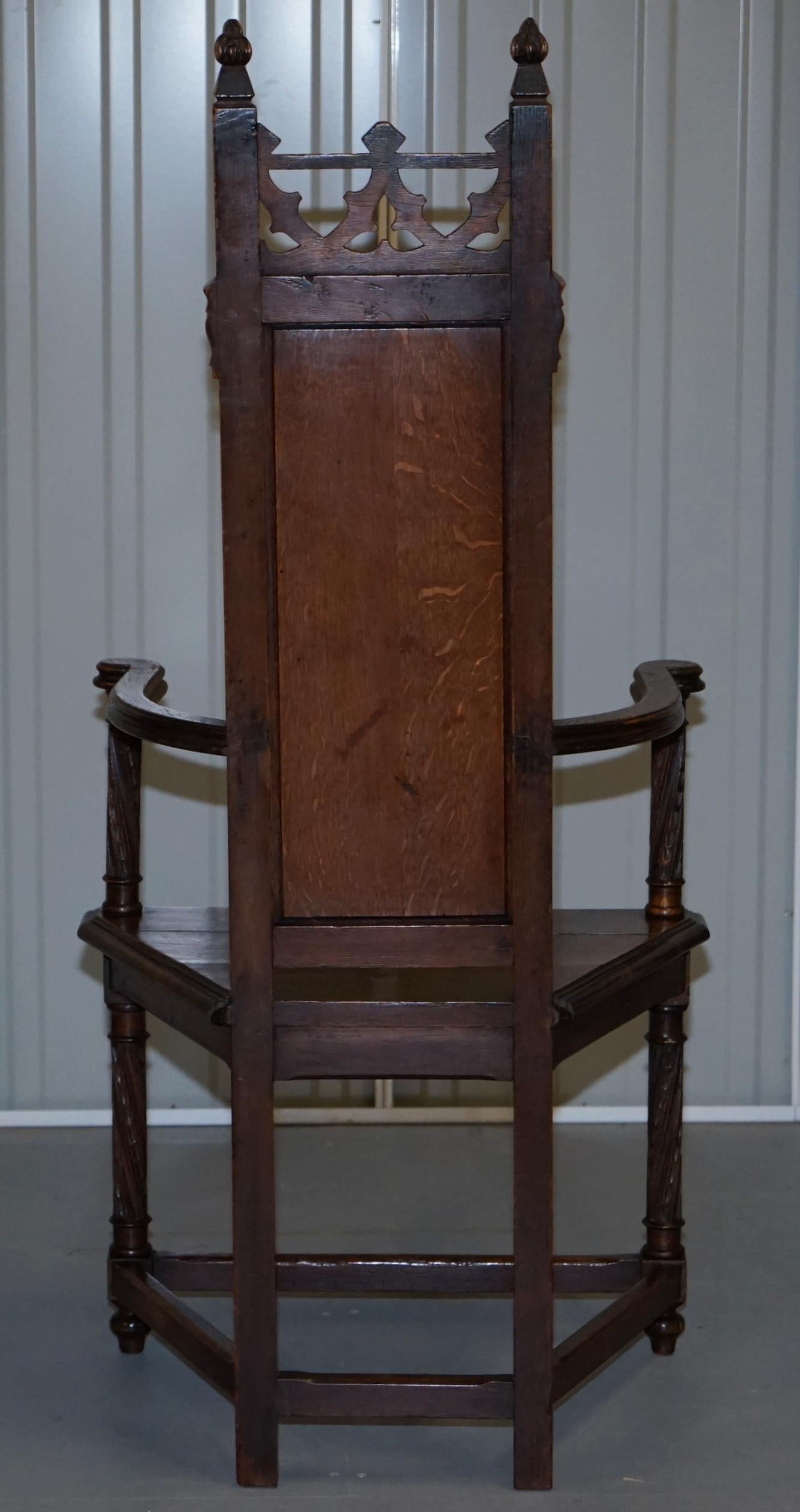 Set of Eight circa 1780 English Oak Gothic Revival High Back Dining Chairs 8 Set 13