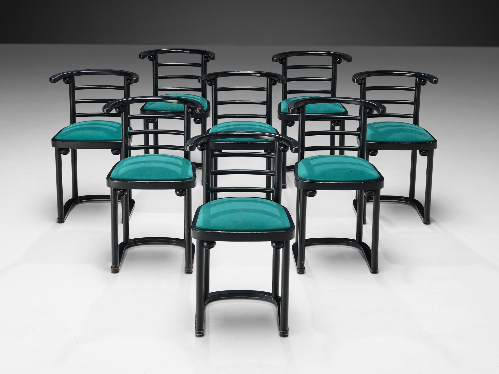 Set of Eight Classic Dining Chairs in Vivid Green Upholstery In Good Condition In Waalwijk, NL