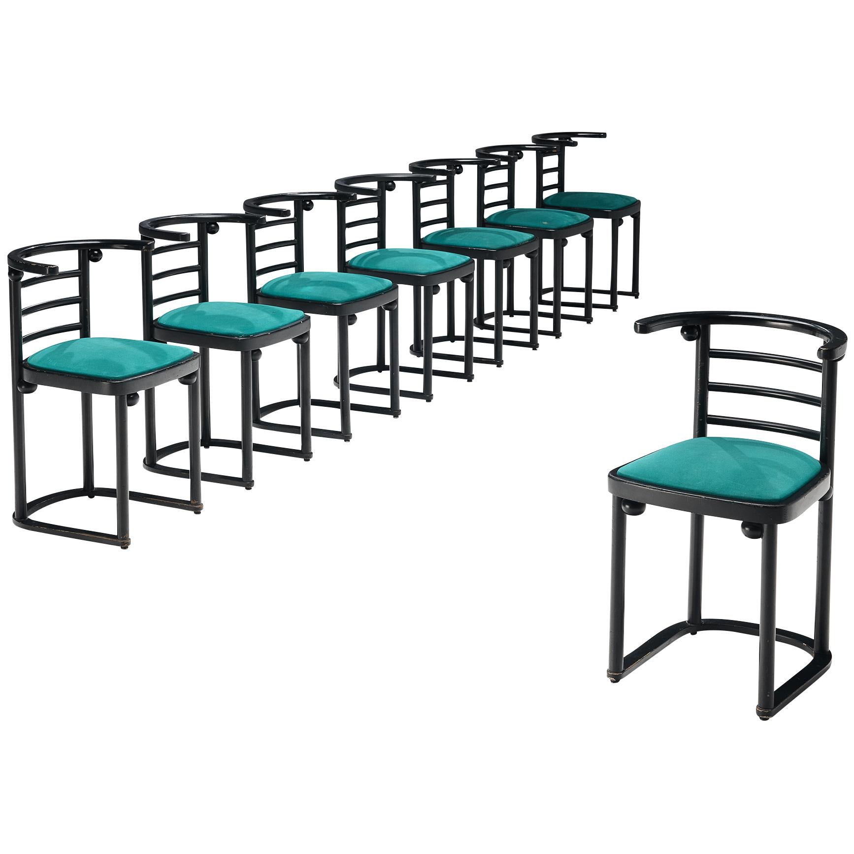 Set of Eight Classic Dining Chairs in Vivid Green Upholstery