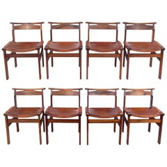 Set of Eight Clean Lined Leather Dining Chairs by John Tabraham