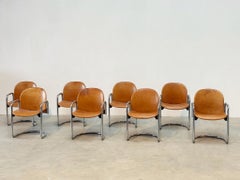 Set of eight cognac leather Dialogo Dessau dining chairs by Afra E Tobia Scarpa