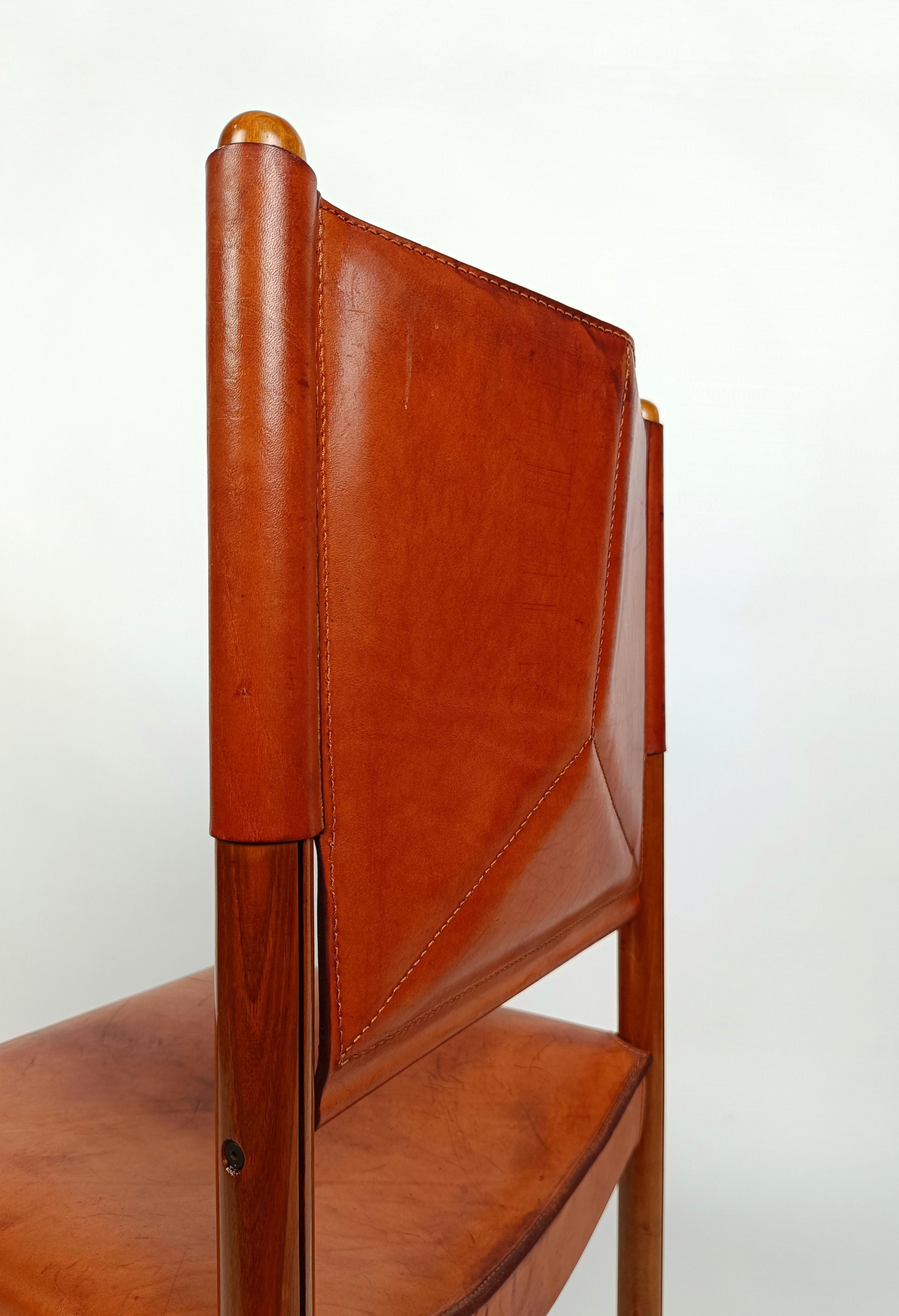 Set of eight Cognac Leather Dining Chairs in the style of Scarpa, Italy 1970s 1
