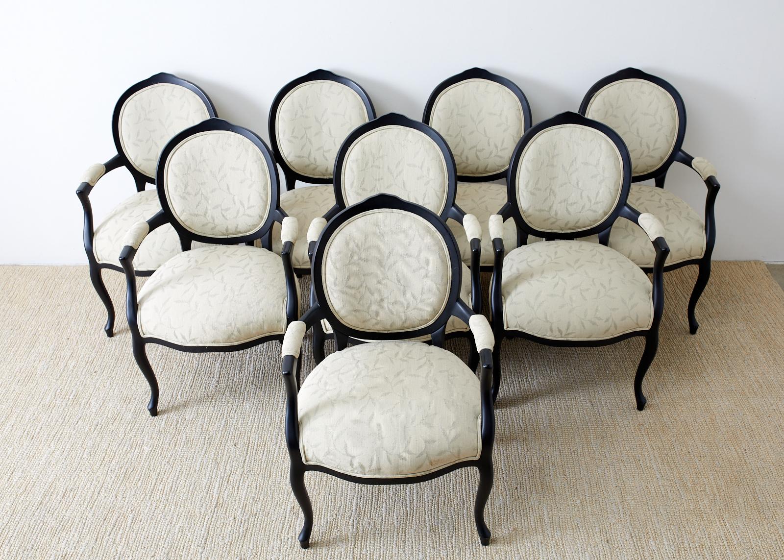American Set of Eight Contemporary Ebonized Dining Armchairs