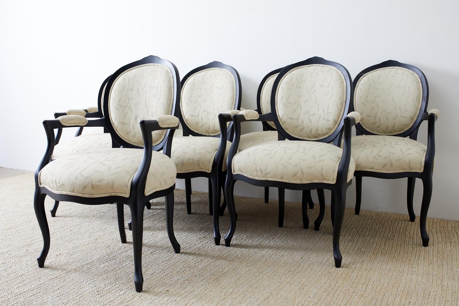 20th Century Set of Eight Contemporary Ebonized Dining Armchairs