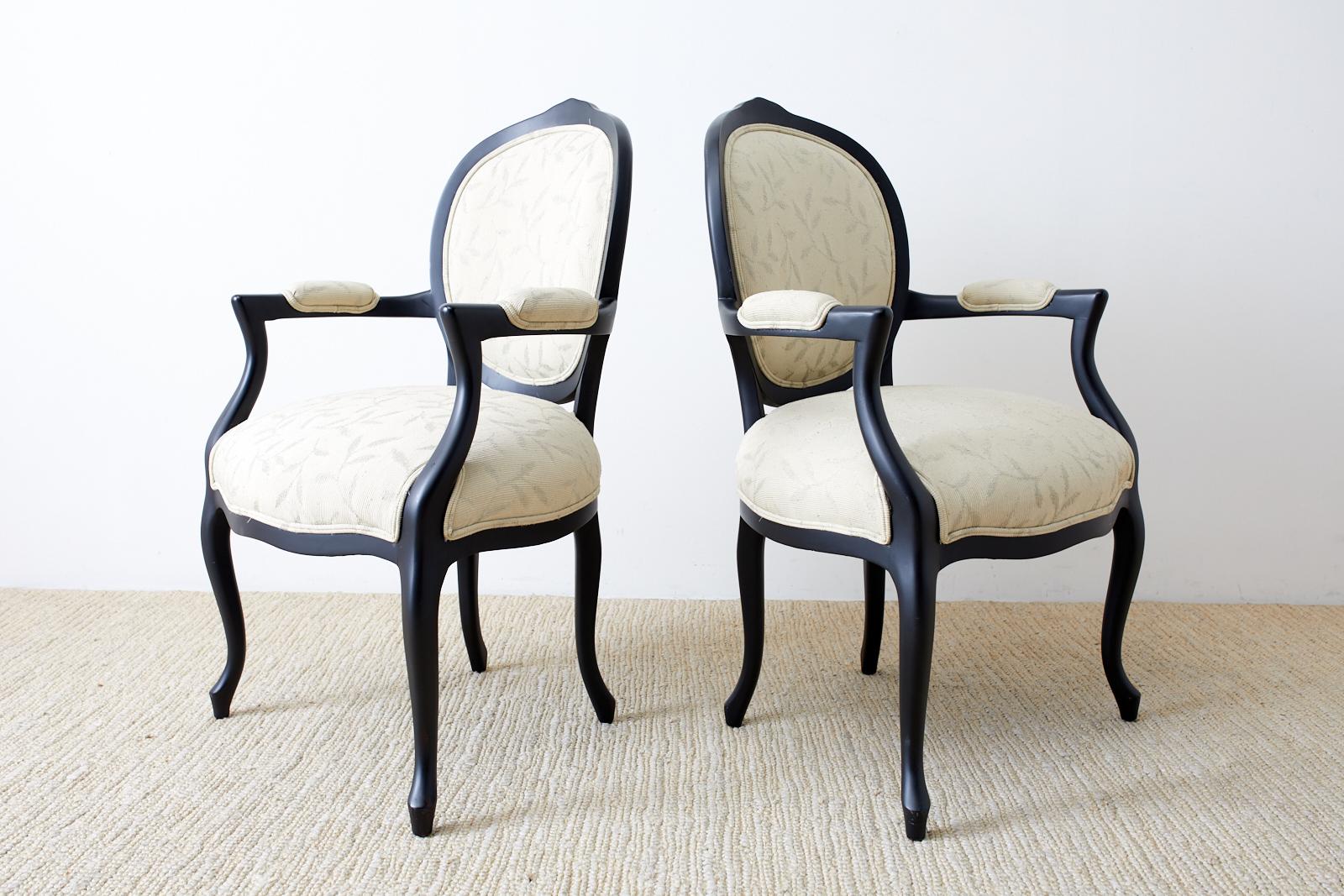 Wood Set of Eight Contemporary Ebonized Dining Armchairs