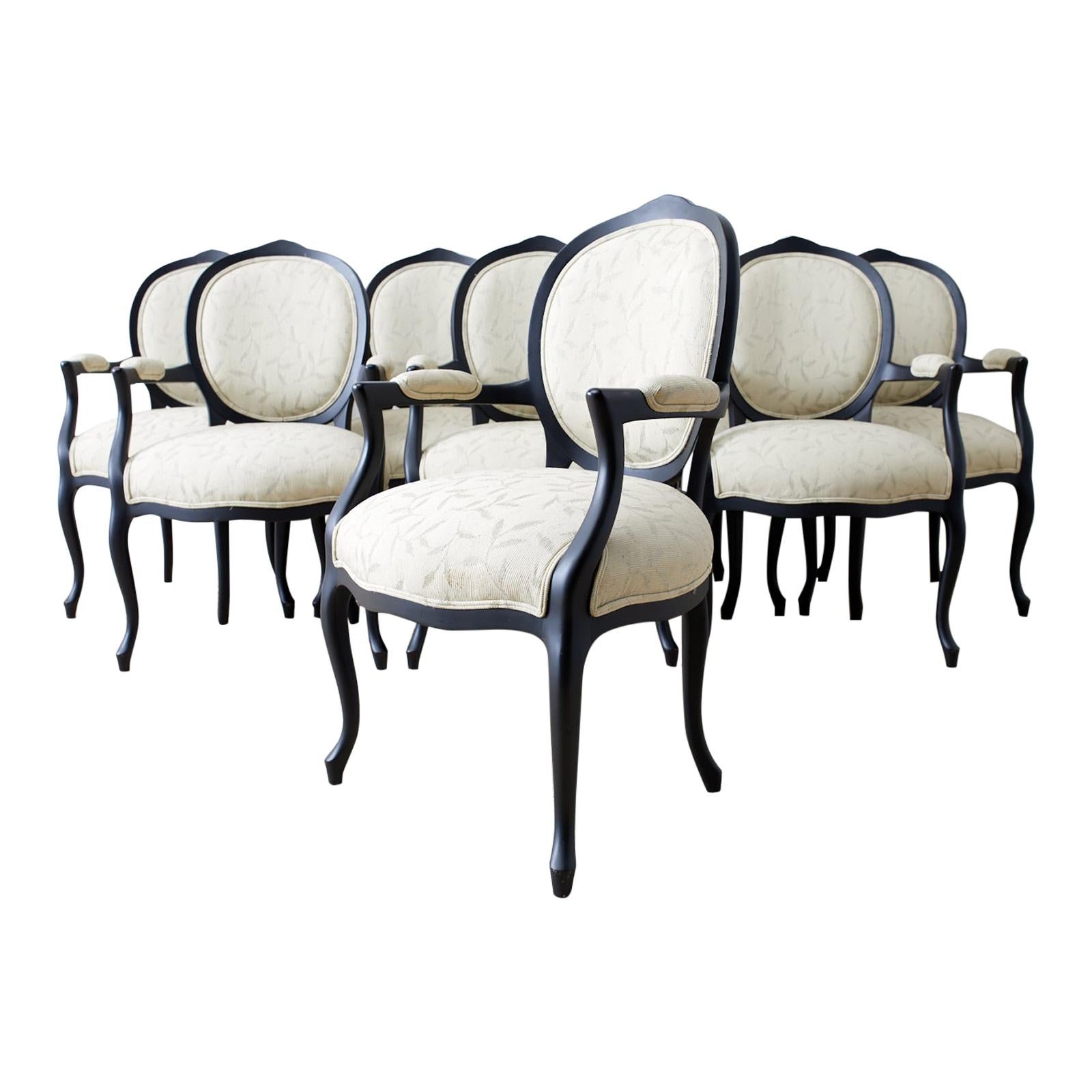 Set of Eight Contemporary Ebonized Dining Armchairs