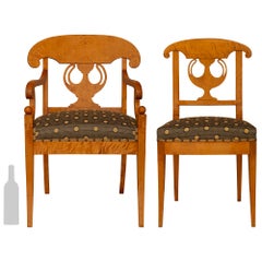 Set Of Eight Continental 19th c. Biedermeier St. White Ash Burl Dining Chairs