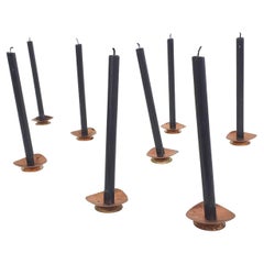 Set of Eight Copper and Brass Candle Holders, Denmark 1960's