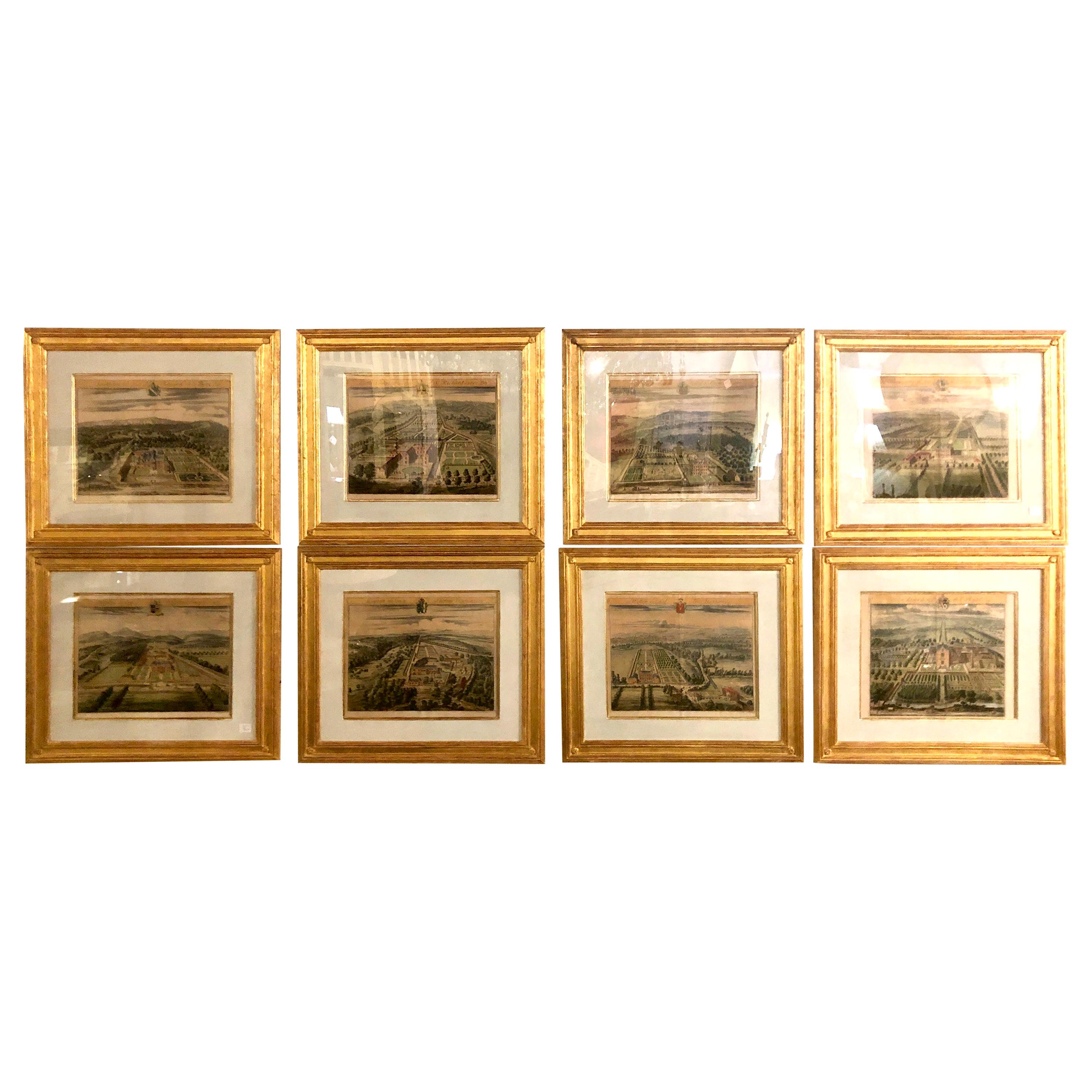 Set of Eight Copperplate Engravings Inscribed and Finely Framed, Leonard Knyff