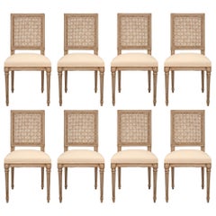 Set of Eight Country French Louis XVI Style Patinated Two-Tone Dining Chairs