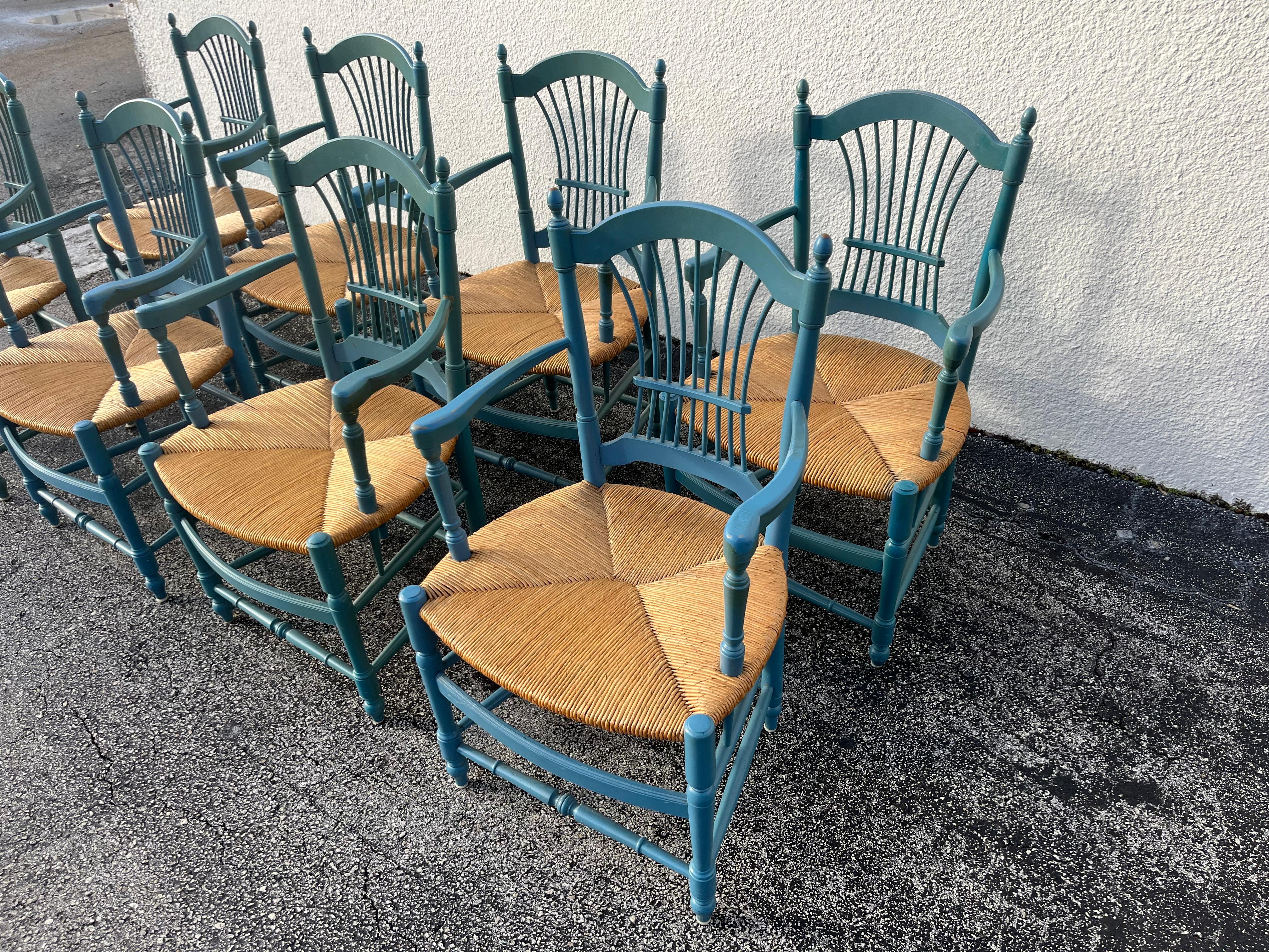 Ensemble de huit chaises à dossier en gerbe de blé, Rush en vente 3