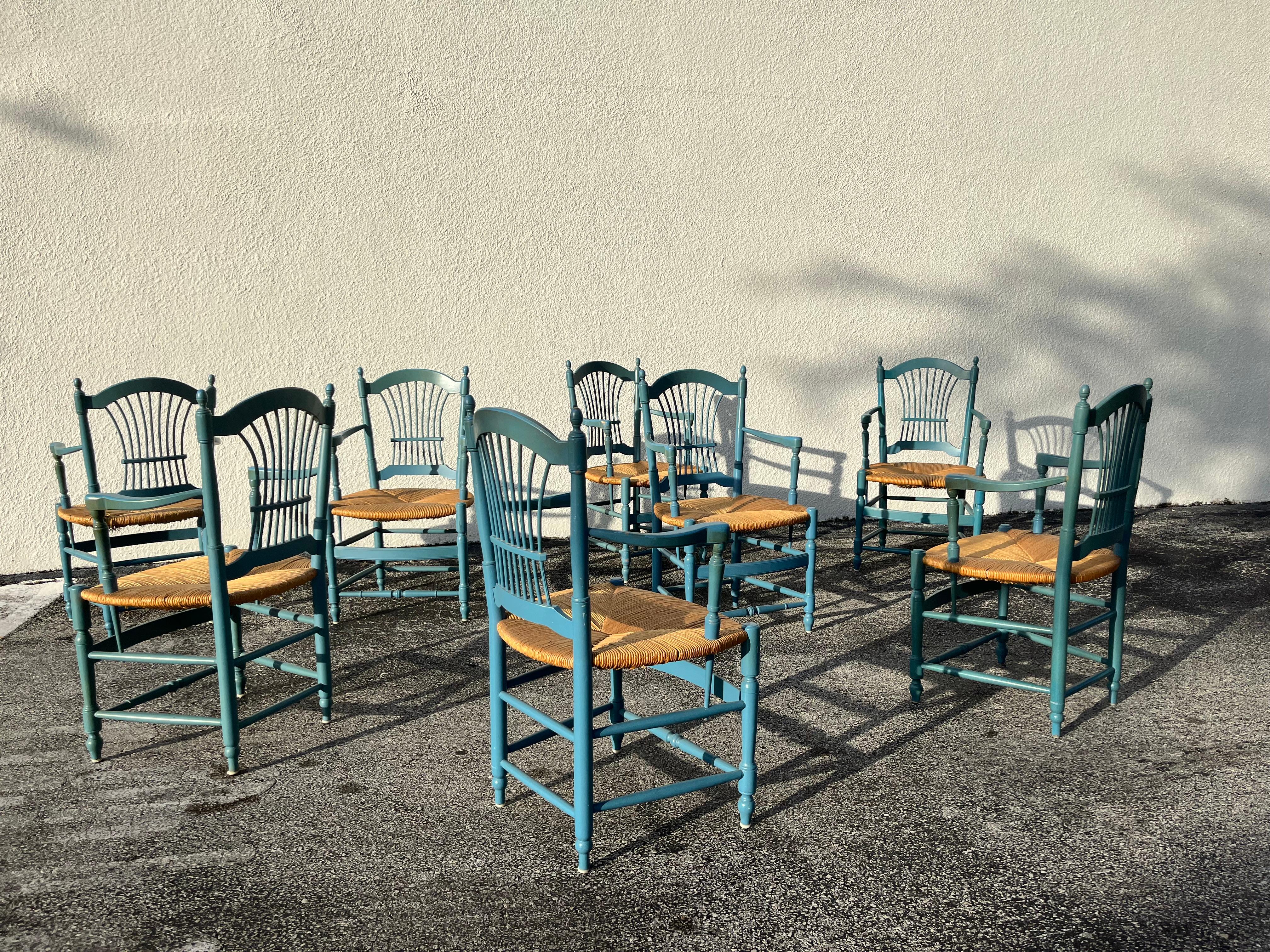 Ensemble de huit chaises à dossier en gerbe de blé, Rush en vente 4