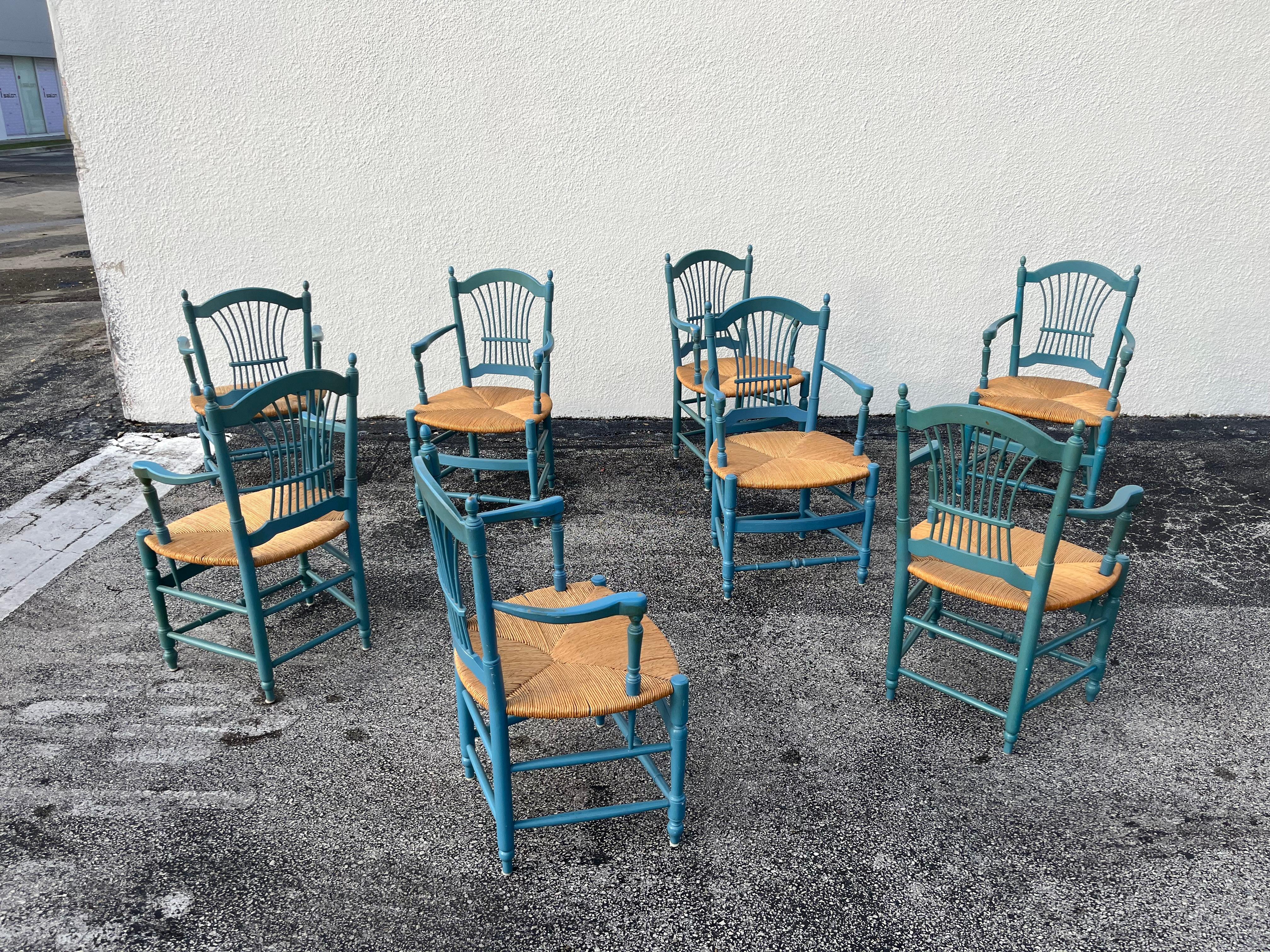 Ensemble de huit chaises à dossier en gerbe de blé, Rush en vente 5