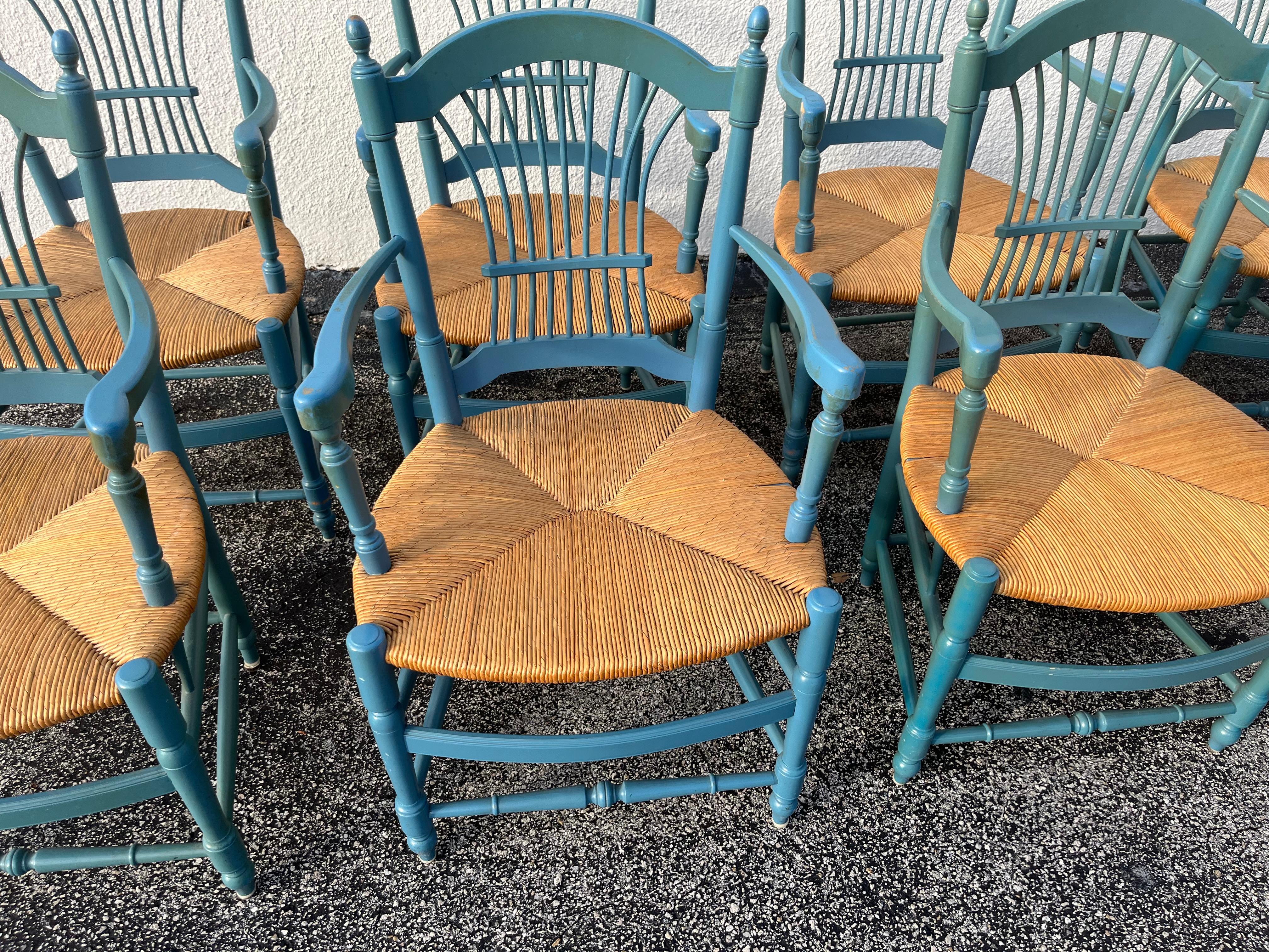 Ensemble de huit chaises à dossier en gerbe de blé, Rush en vente 6