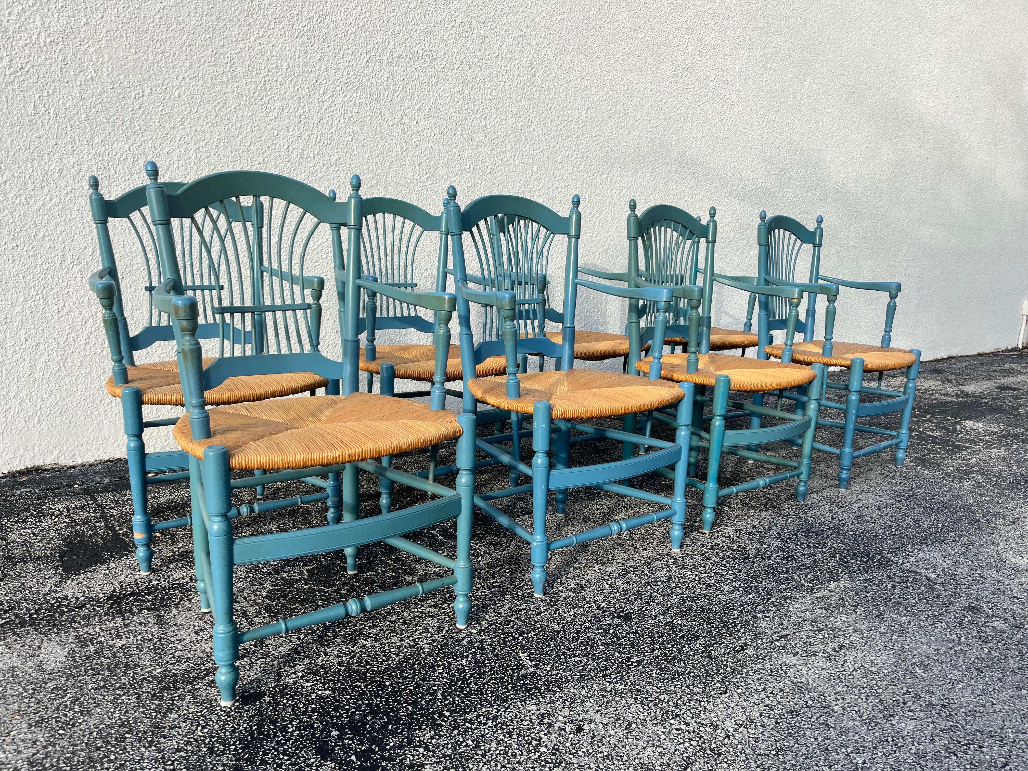 Ensemble de huit chaises à dossier en gerbe de blé, Rush en vente 7