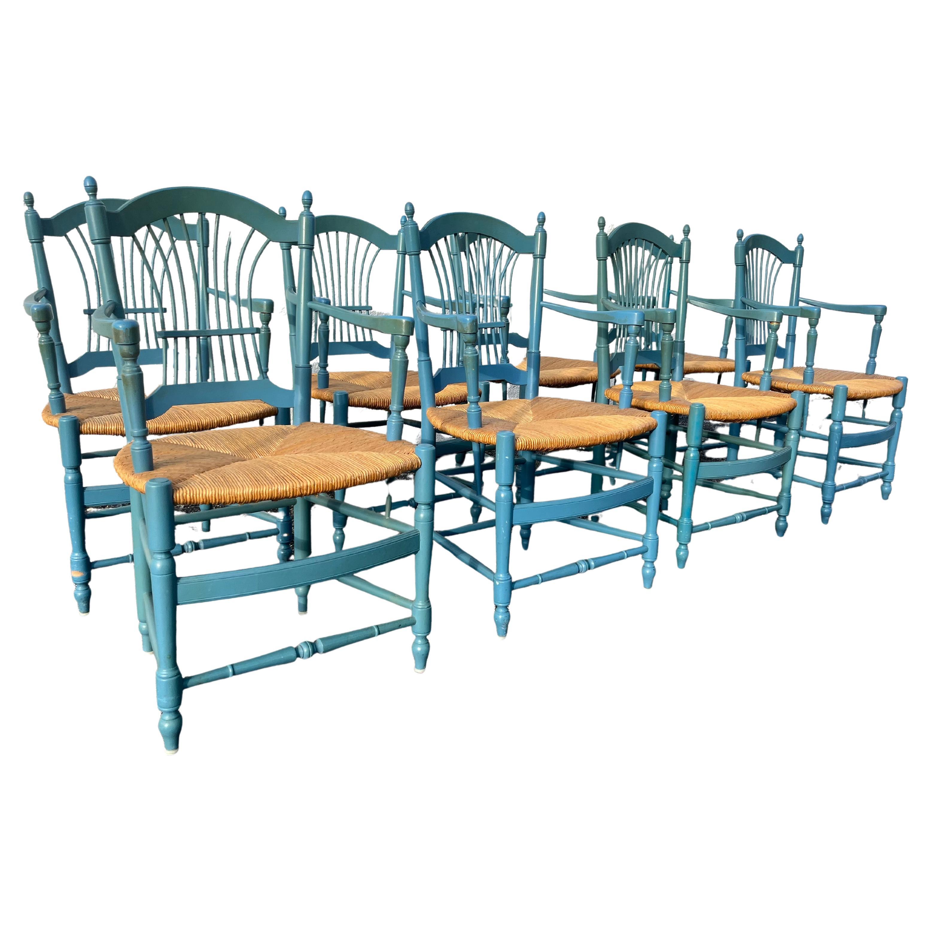 Ensemble de huit chaises à dossier en gerbe de blé, Rush en vente