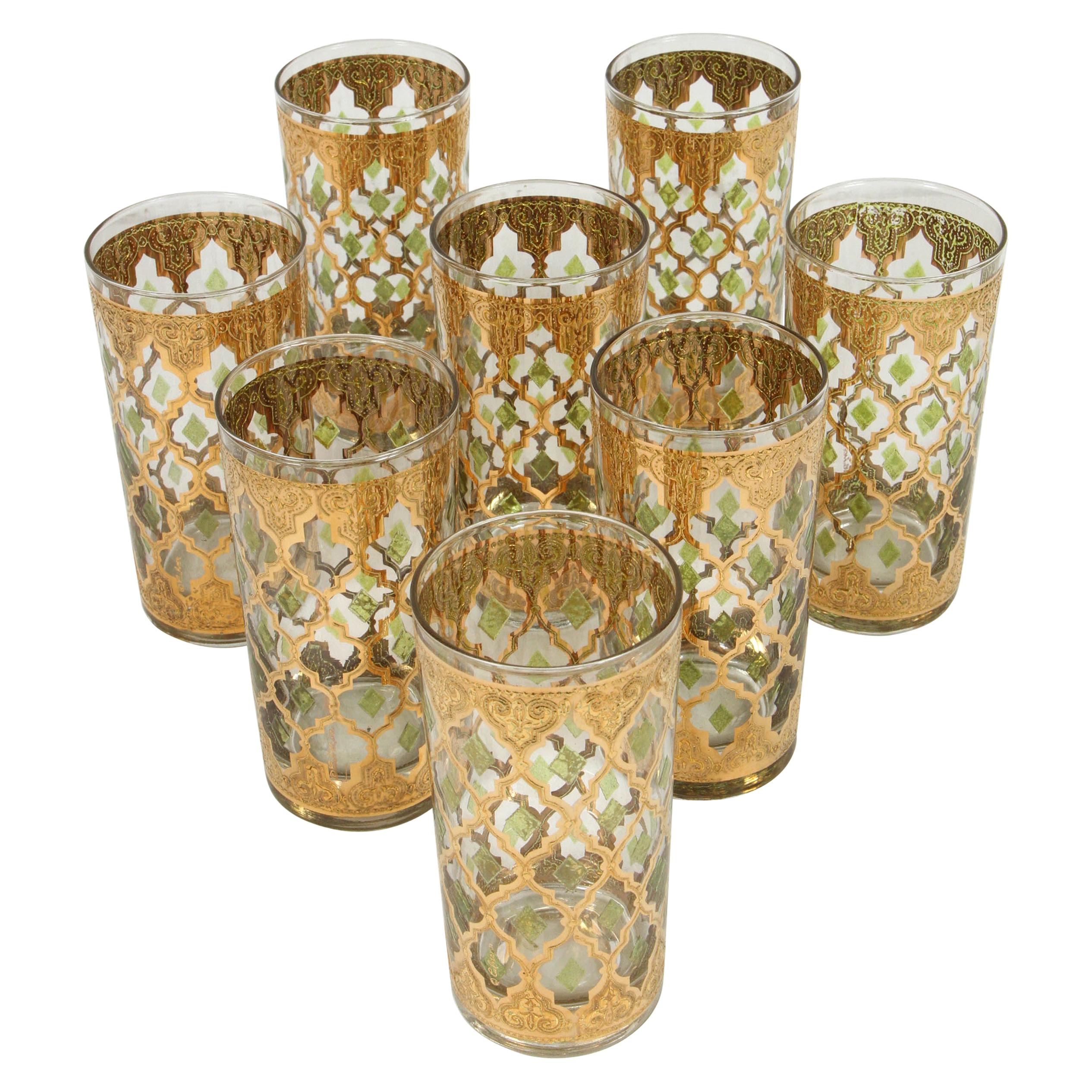 Set of Eight Culver Highball Glasses with 22-Karat Gold Valencia Design