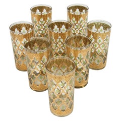 Vintage Set of Eight Culver Highball Glasses with 22-Karat Gold Valencia Design