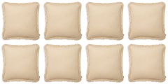 Set of Eight Cushion Square Off-White With Fringe