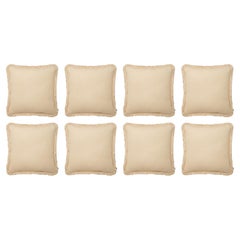 Set of Eight Cushion Square Off-White With Fringe