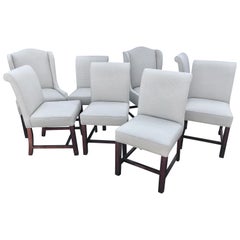 Set of Eight Custom Cream Upholstered Mahogany Dining Chairs Set of Eight Custom Cream Upholstered Mahogany Dining Chairs