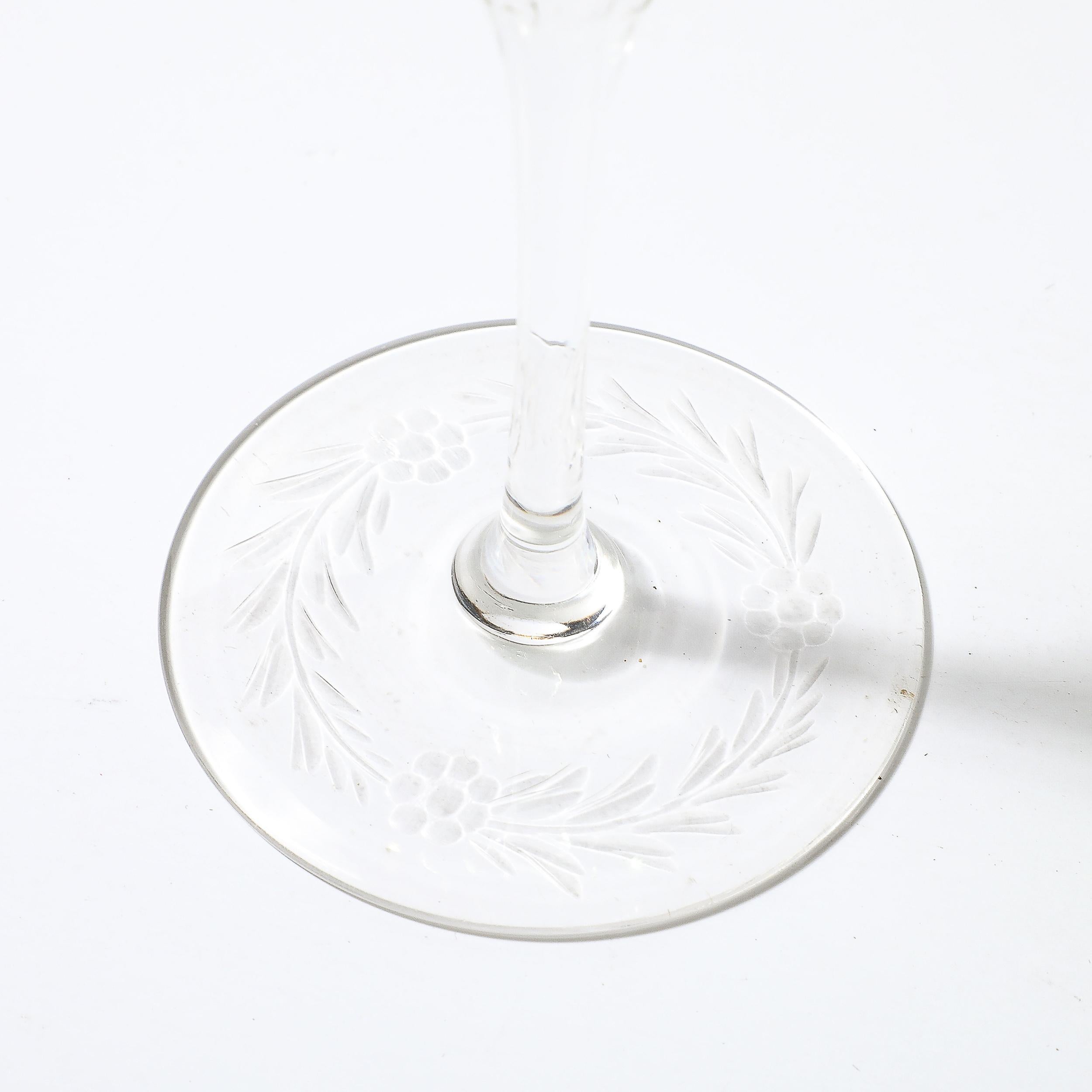 Set of Eight Edwardian Cut Crystal Emerald Green & Transparent Glasses For Sale 2