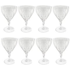 Set of Eight Cut Crystal Wine Goblets by Josair