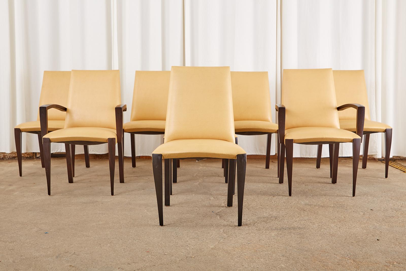 American Set of Eight Dakota Jackson Leather Ke-Zu Dining Chairs