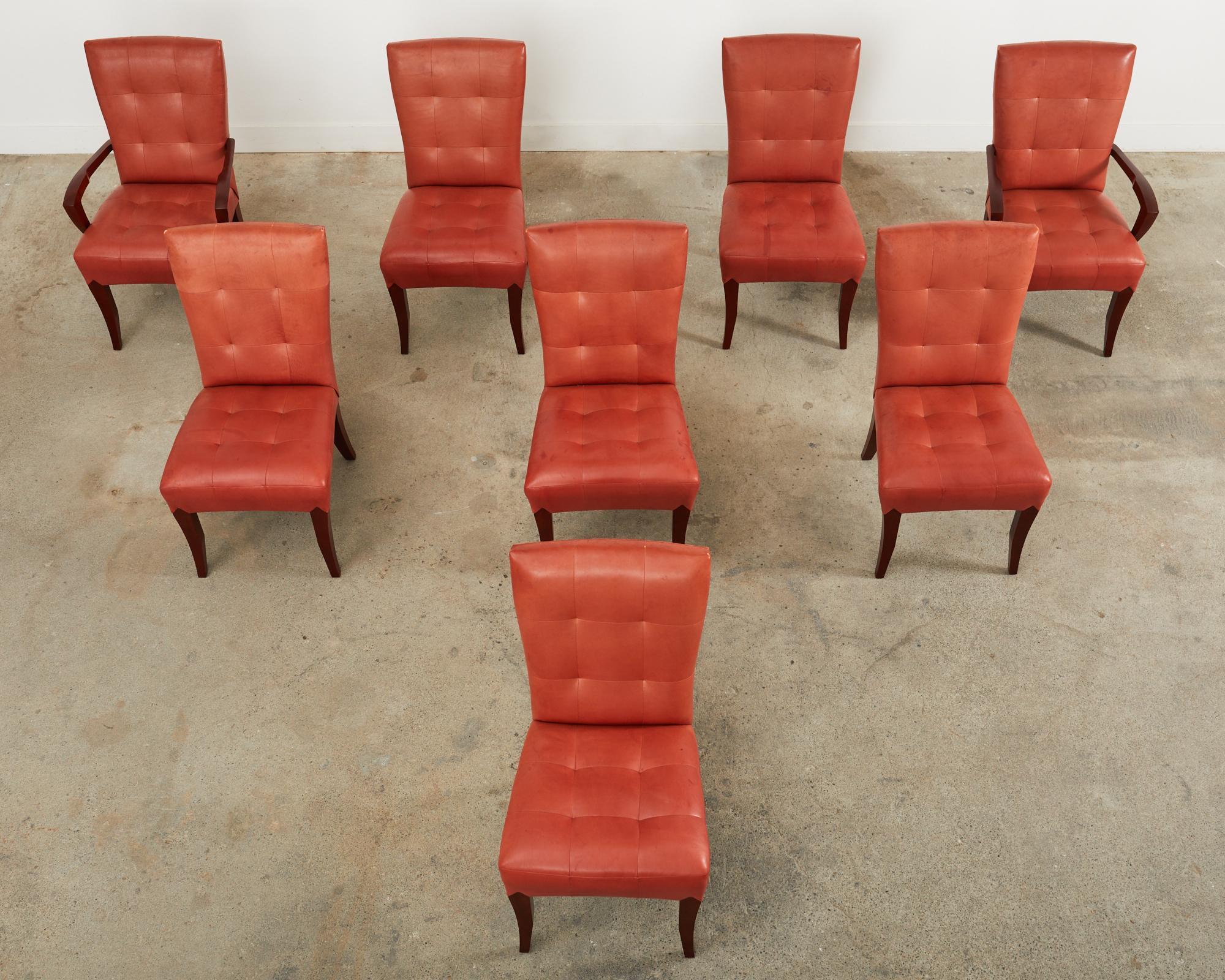 Modern Set of Eight Dakota Jackson Puff Leather Dining Chairs For Sale