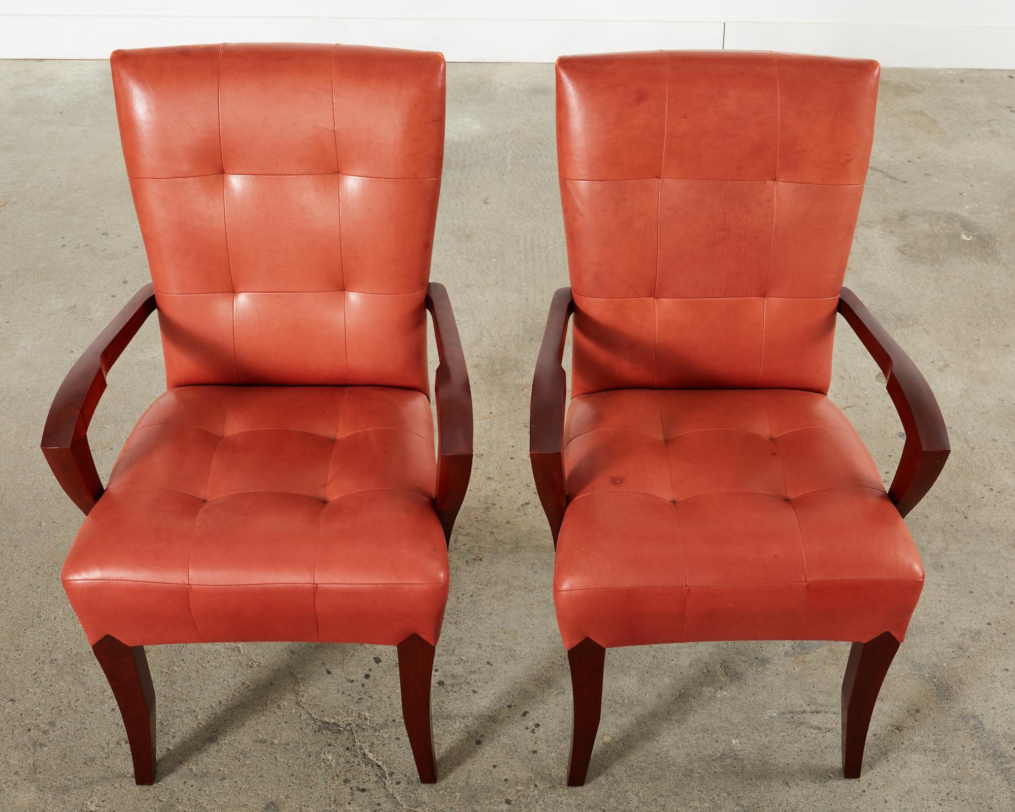 Set of Eight Dakota Jackson Puff Leather Dining Chairs In Good Condition For Sale In Rio Vista, CA