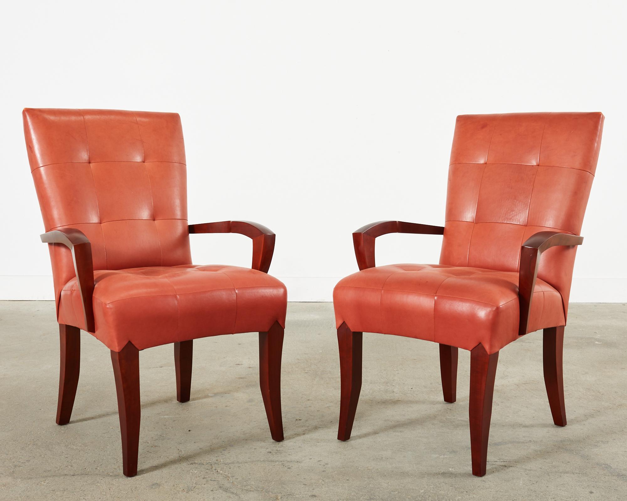 Contemporary Set of Eight Dakota Jackson Puff Leather Dining Chairs For Sale