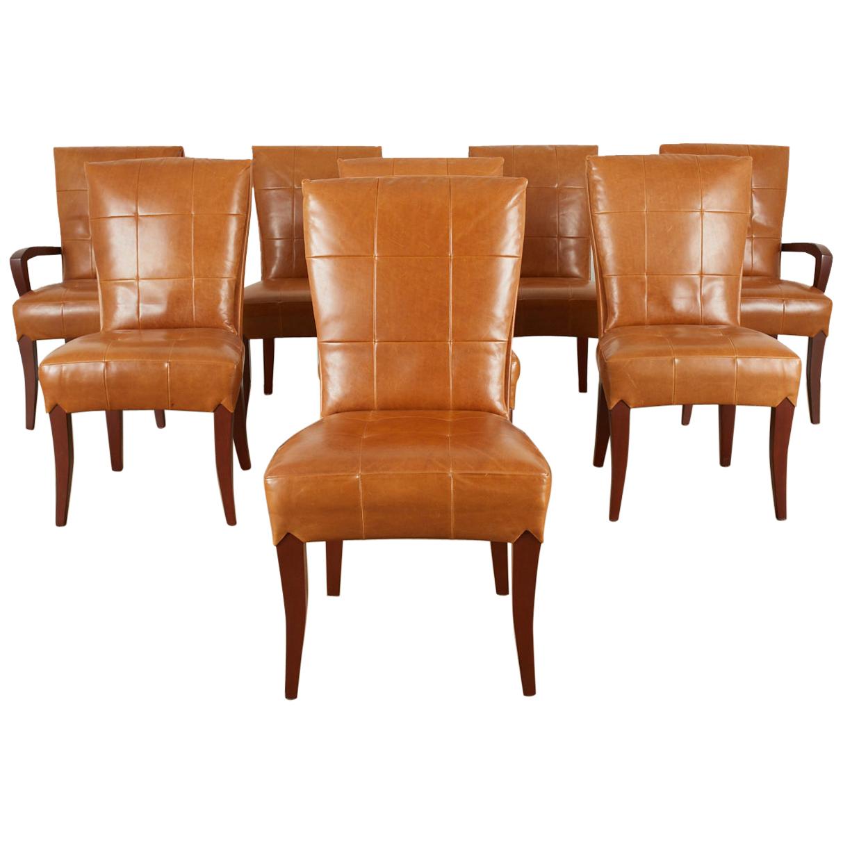 Set of Eight Dakota Jackson Puff Leather Dining Chairs