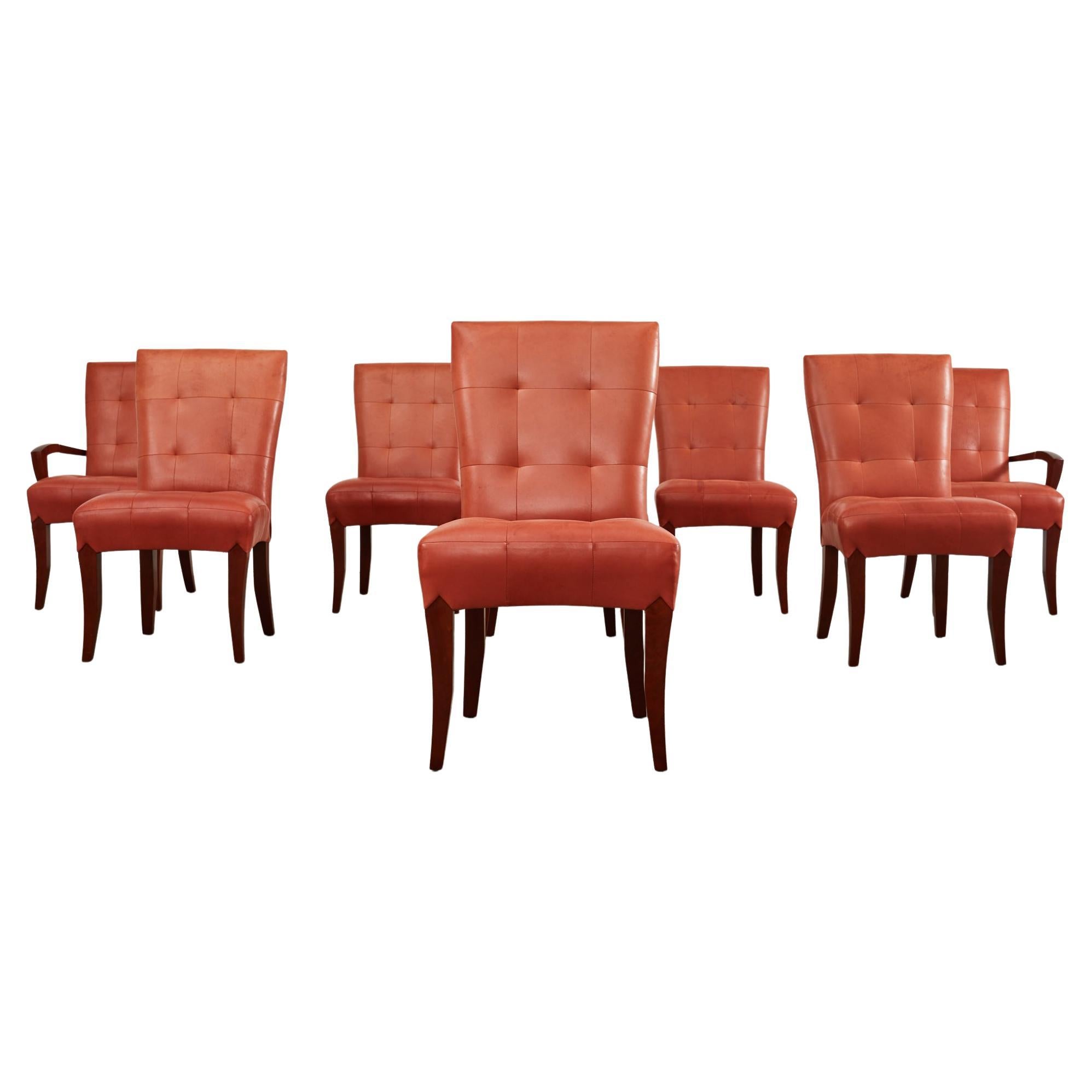 Set of Eight Dakota Jackson Puff Leather Dining Chairs For Sale