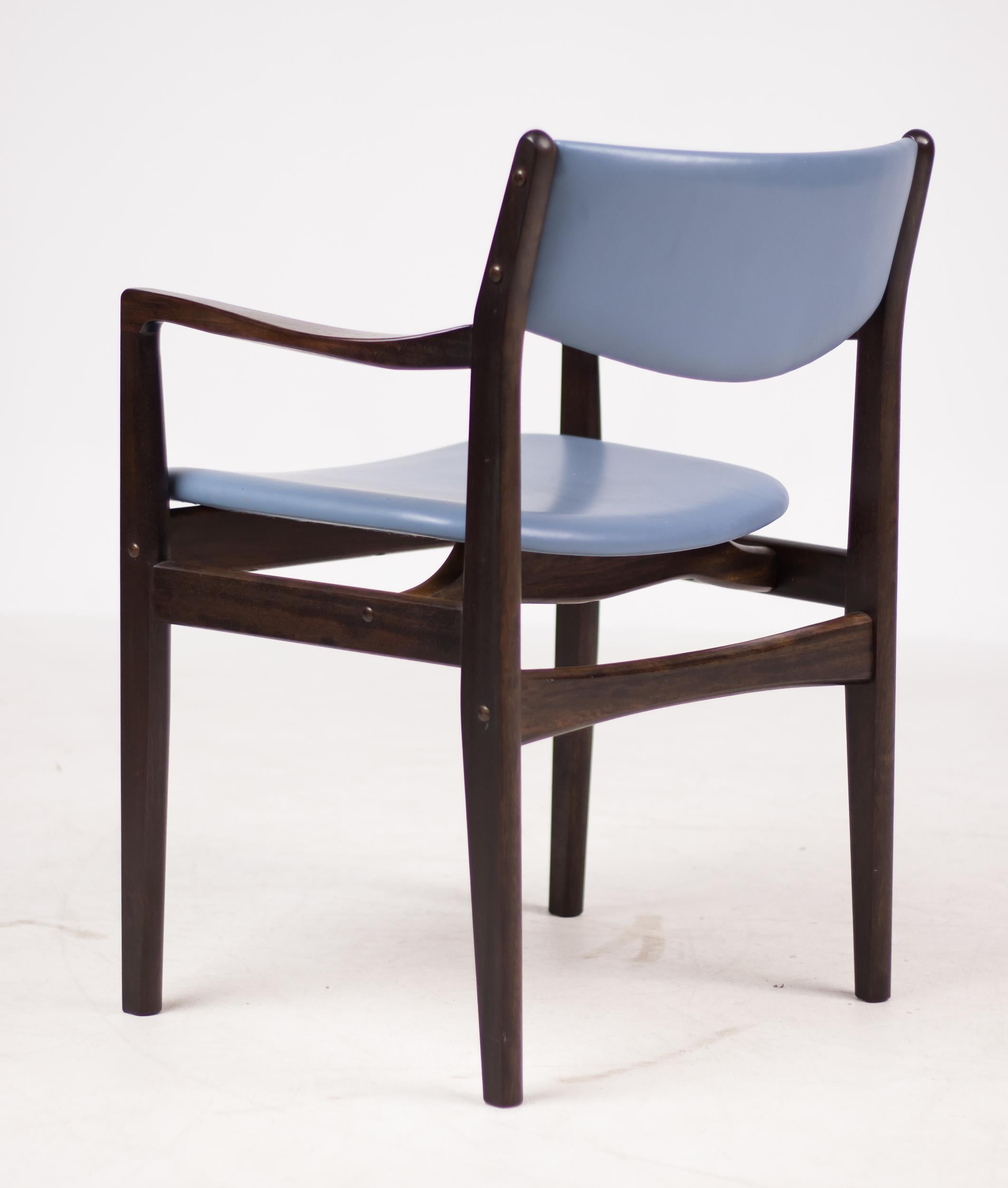 Scandinavian Modern Set of Eight Danish Armchairs in Mahogany and Baby Blue Leather