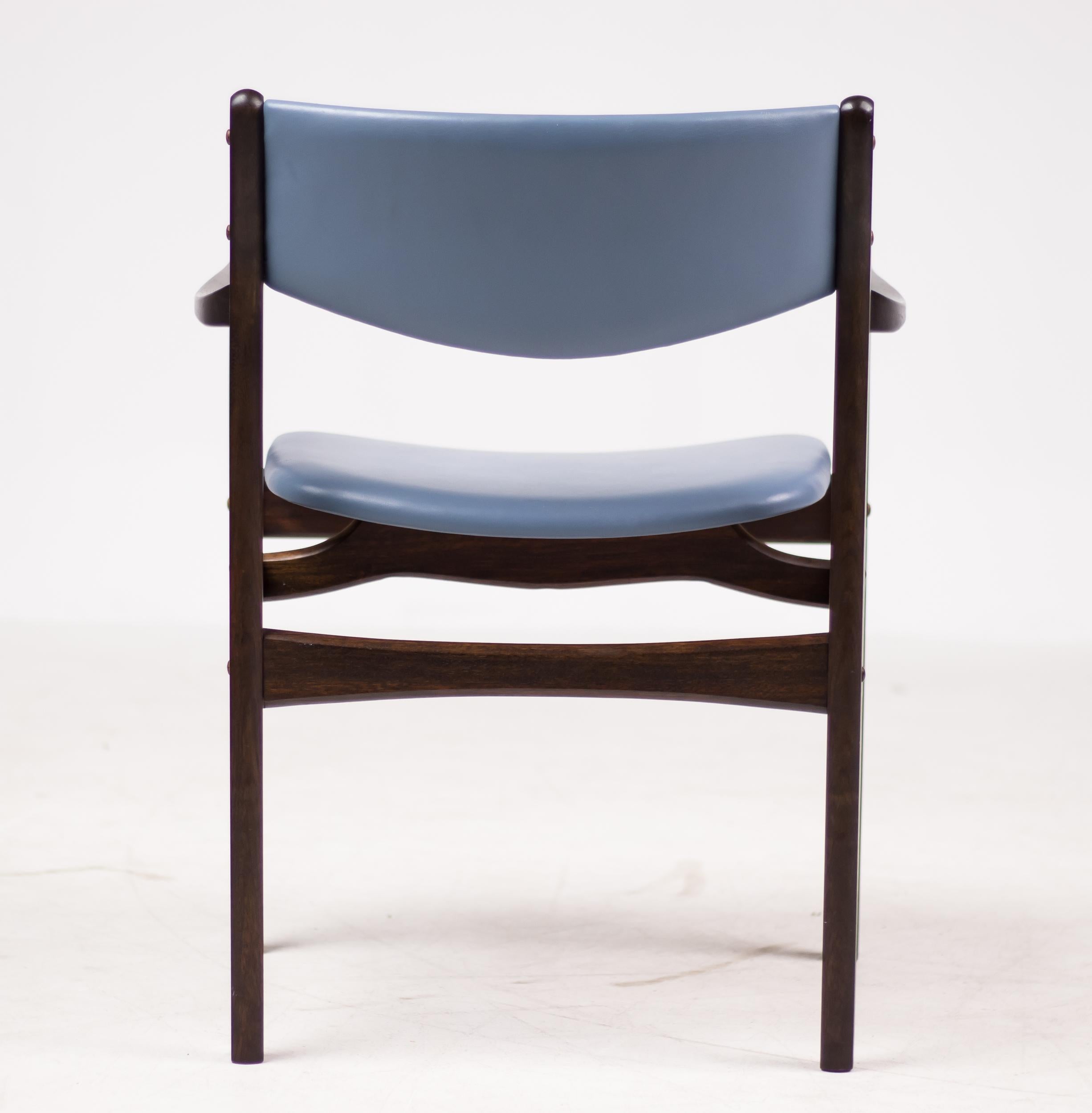 Set of Eight Danish Armchairs in Mahogany and Baby Blue Leather 1