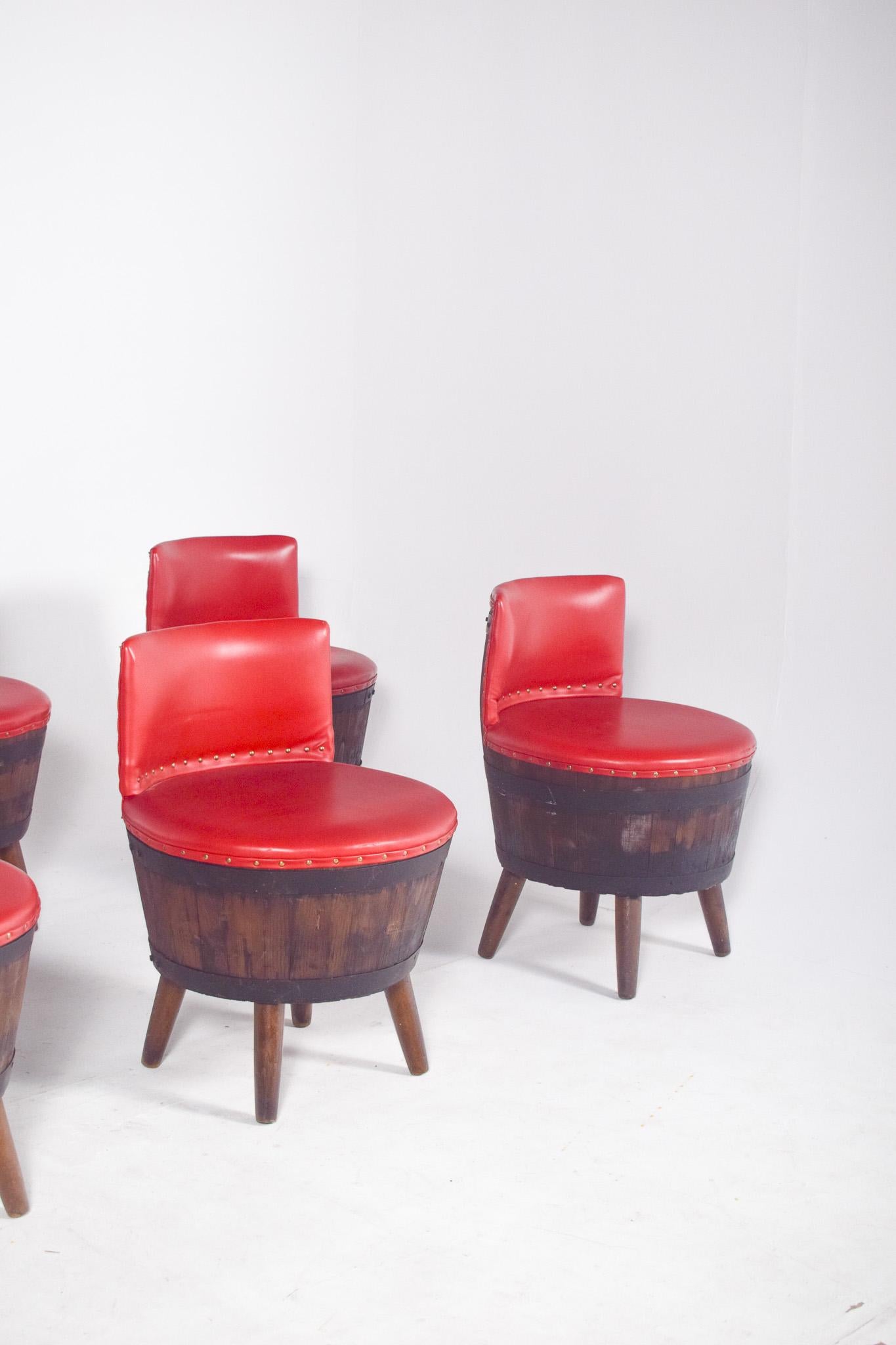 Mid-Century Modern Set of Eight Danish Chairs Made of Wooden Barrels For Sale