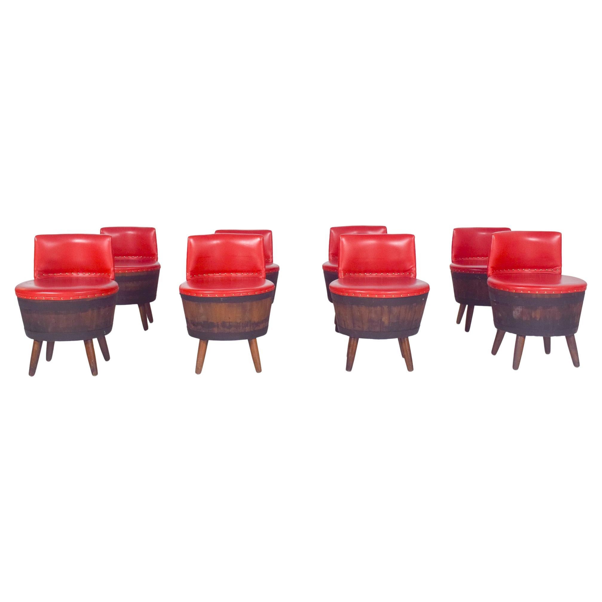 Set of Eight Danish Chairs Made of Wooden Barrels