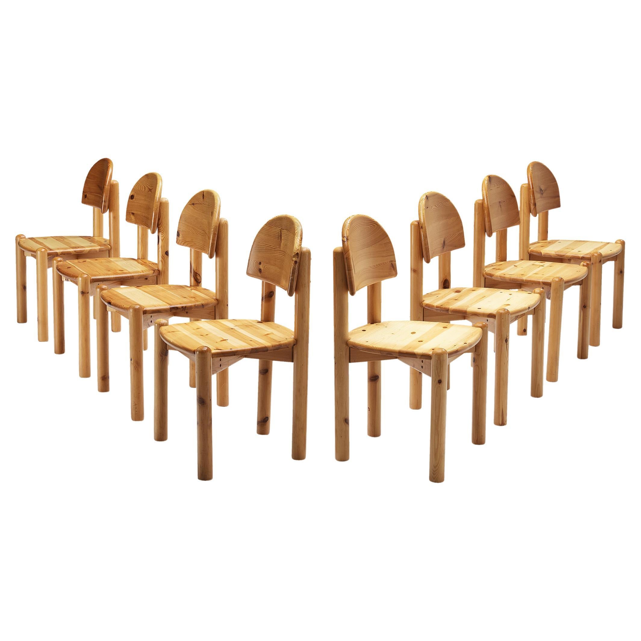 Set of Eight Danish Dining Chairs in Solid Pine