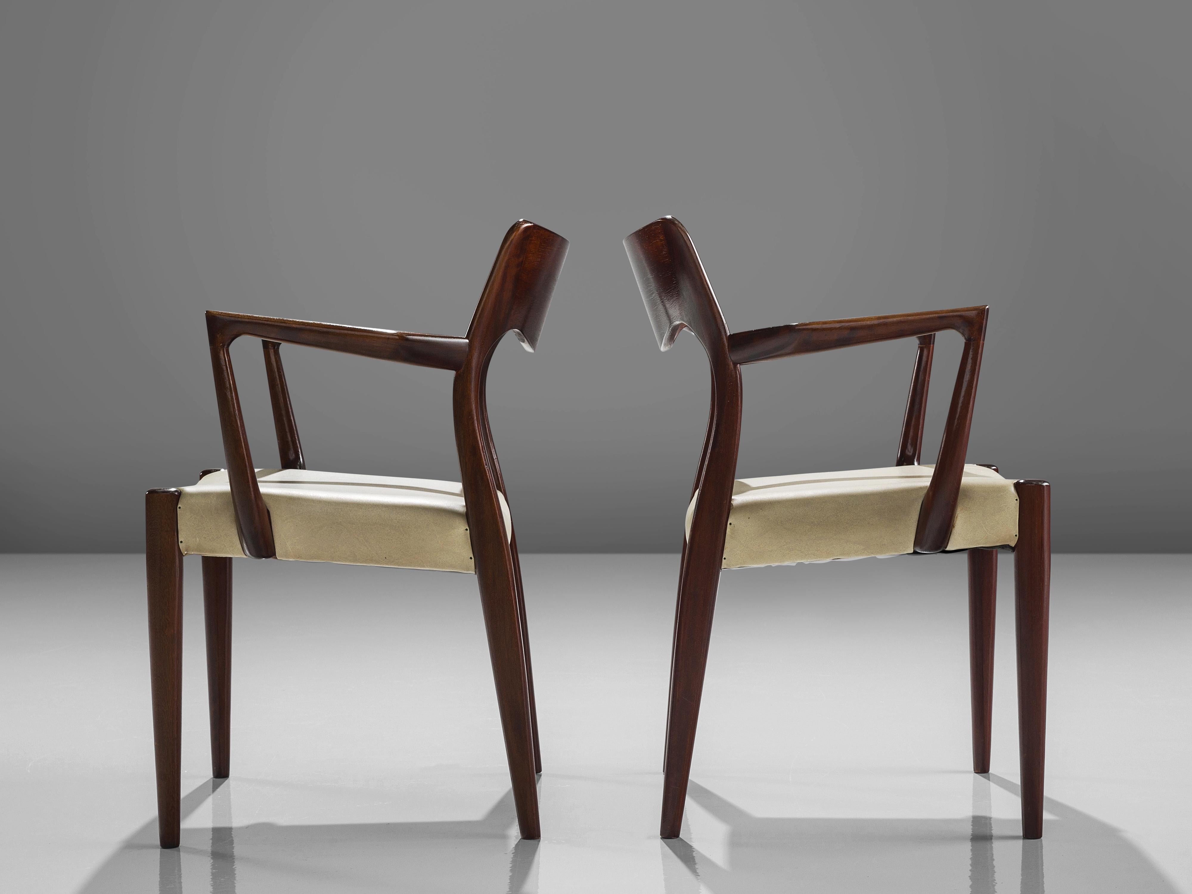 Scandinavian Modern Set of Eight Danish Dining Chairs in Stained Wood with Armrests