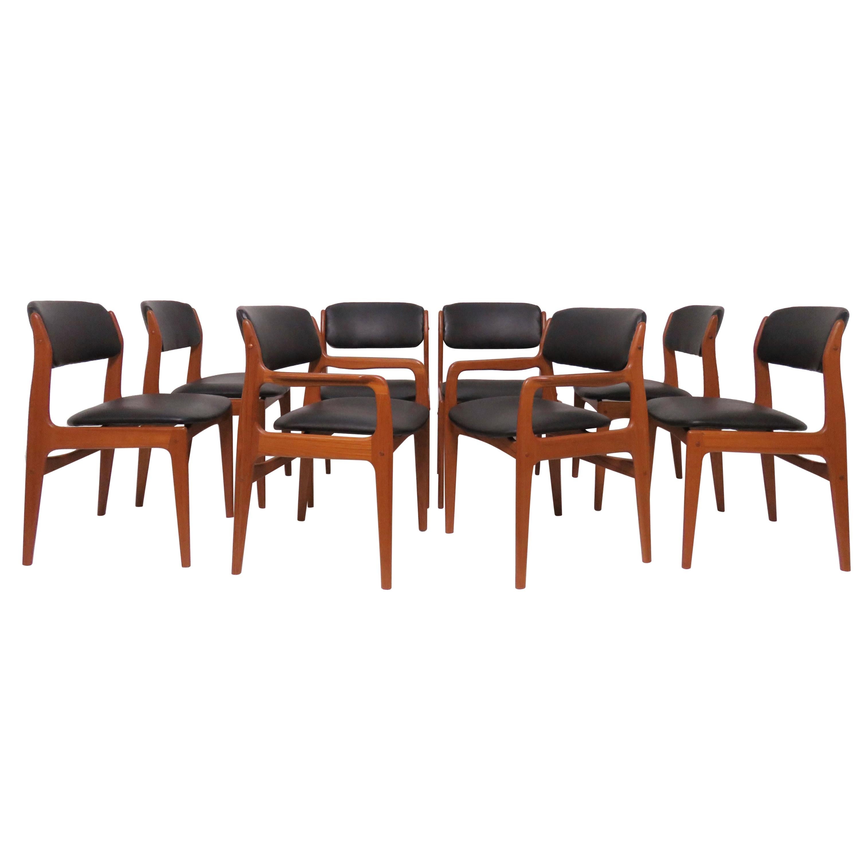 Set of Eight Danish Modern Teak Dining Chairs in Style of Erik Buch, circa 1970s