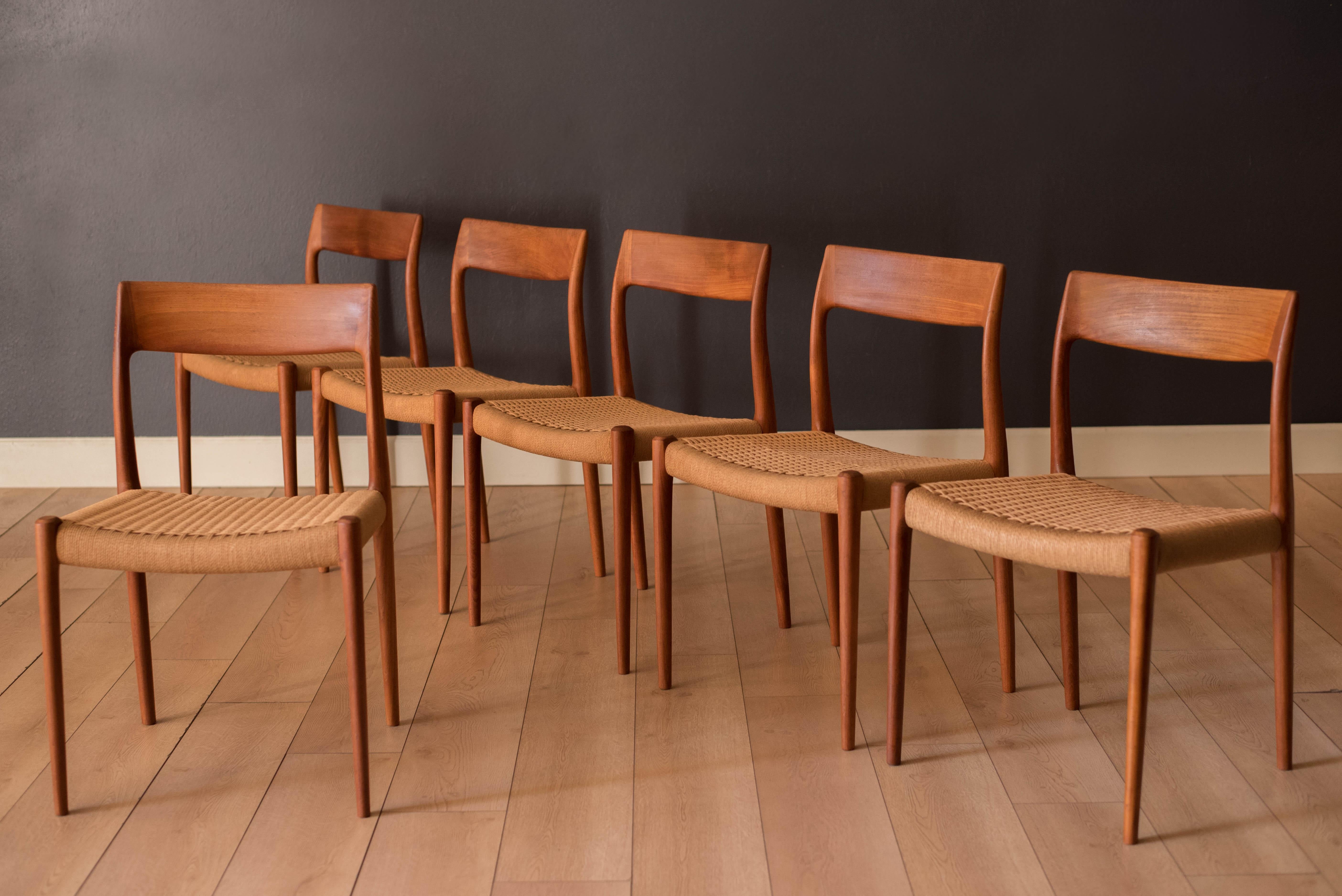 Set of Eight Danish Paper Cord and Teak Niels O. Møller Dining Chairs 57 & 77 4